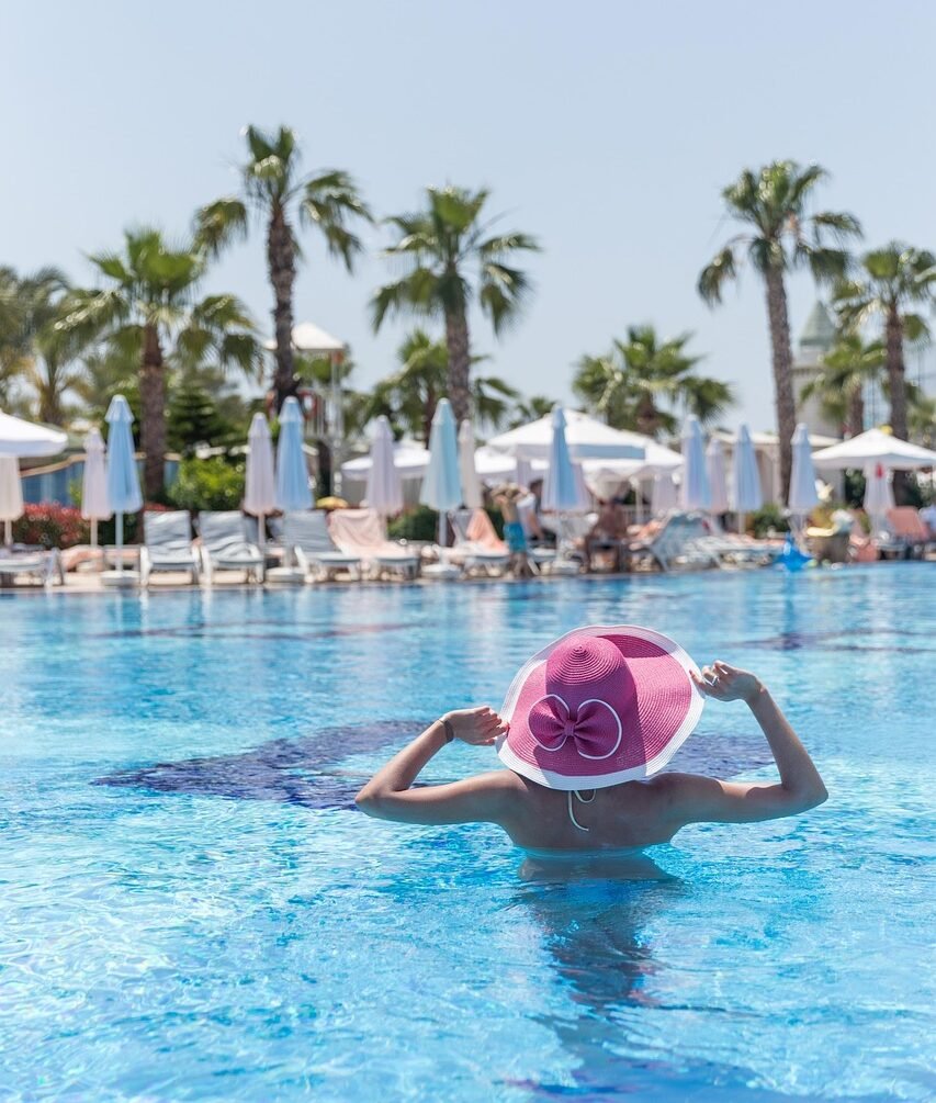 woman, swimming pool, resort, nature, vacation, holiday, leisure, summer